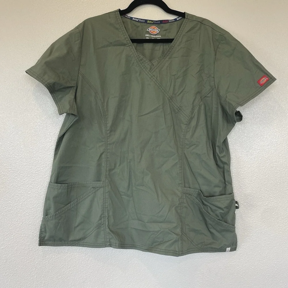 Dickies Olive Green Scrub Top Stretch‎ Size 2XL